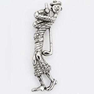 Vintage Silver Tone Golfing Scotsman Brooch | Kilt Figural Golfer Pin 2.5”